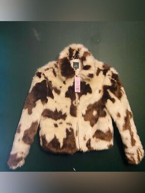 wild fable Brown & Cream Faux Fur Cow-Print Puffer Jacket